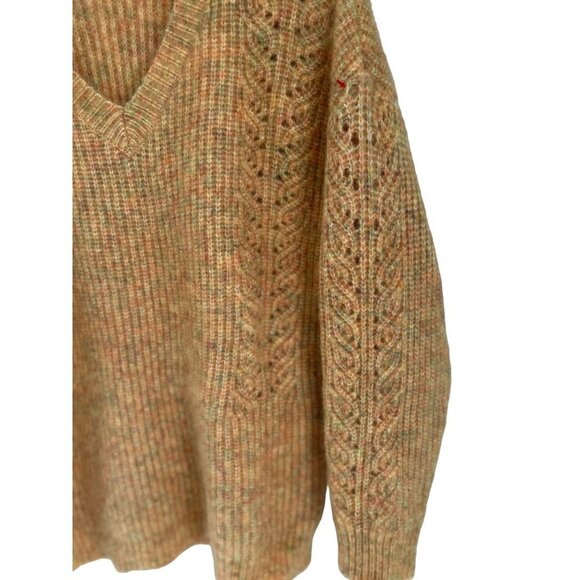 J. INE Cable Knitted V-Neck Sweater Pullover Yellow Heather Size Large - Picture 3 of 8